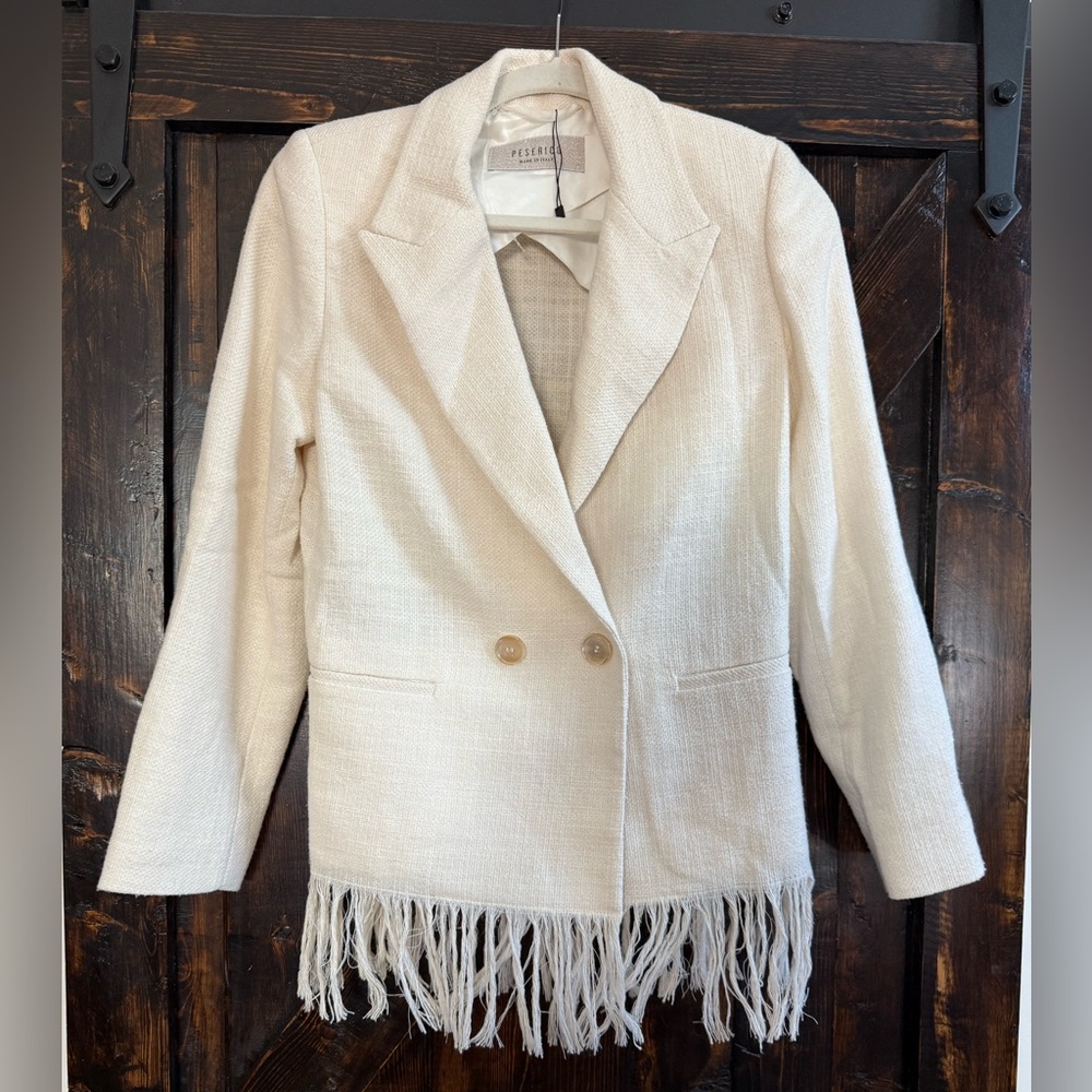 Peserico White Blazer with Fringe Detail